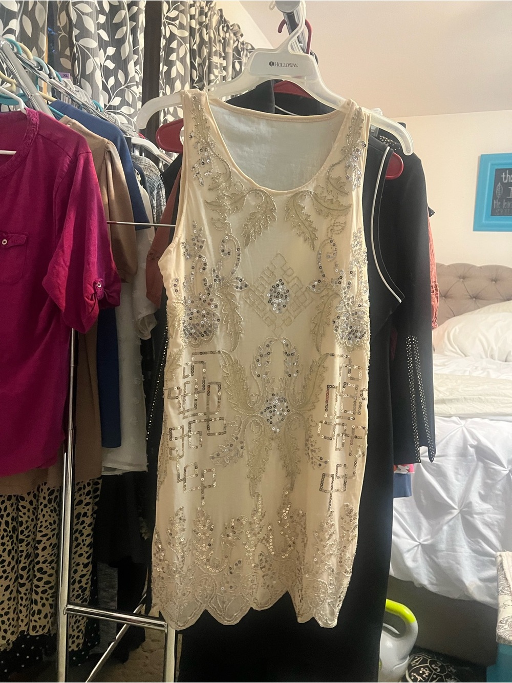 Women’s Vintage Beaded and Sequence Cream Cocktail Mini Dress